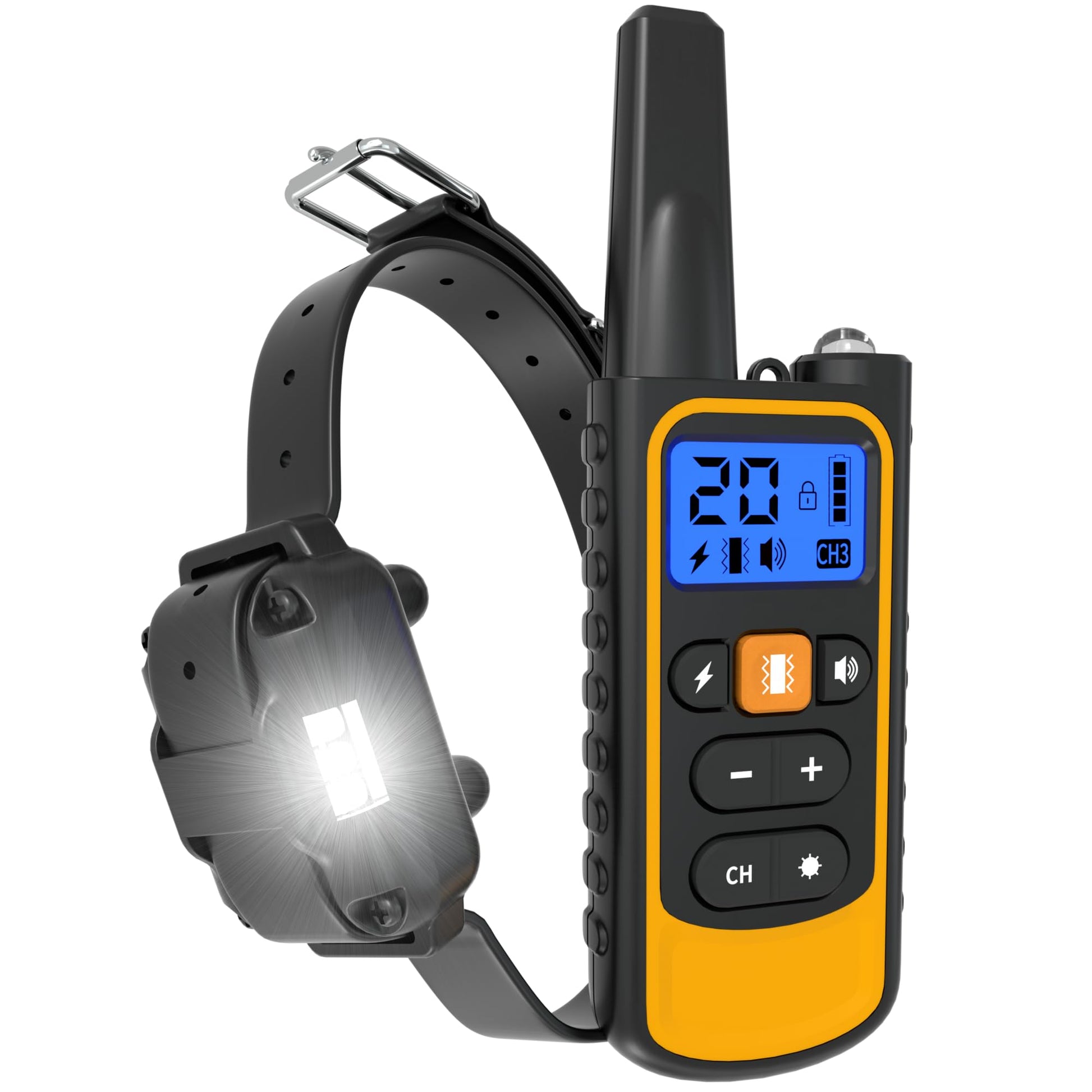 Meloive Rechargeable Dog Training Collar, Range of 3000 m, with Vibration Mode, Sound, Static Shock and Light, IPX67 Water Resistant, Suitable for Small and Medium Dogs