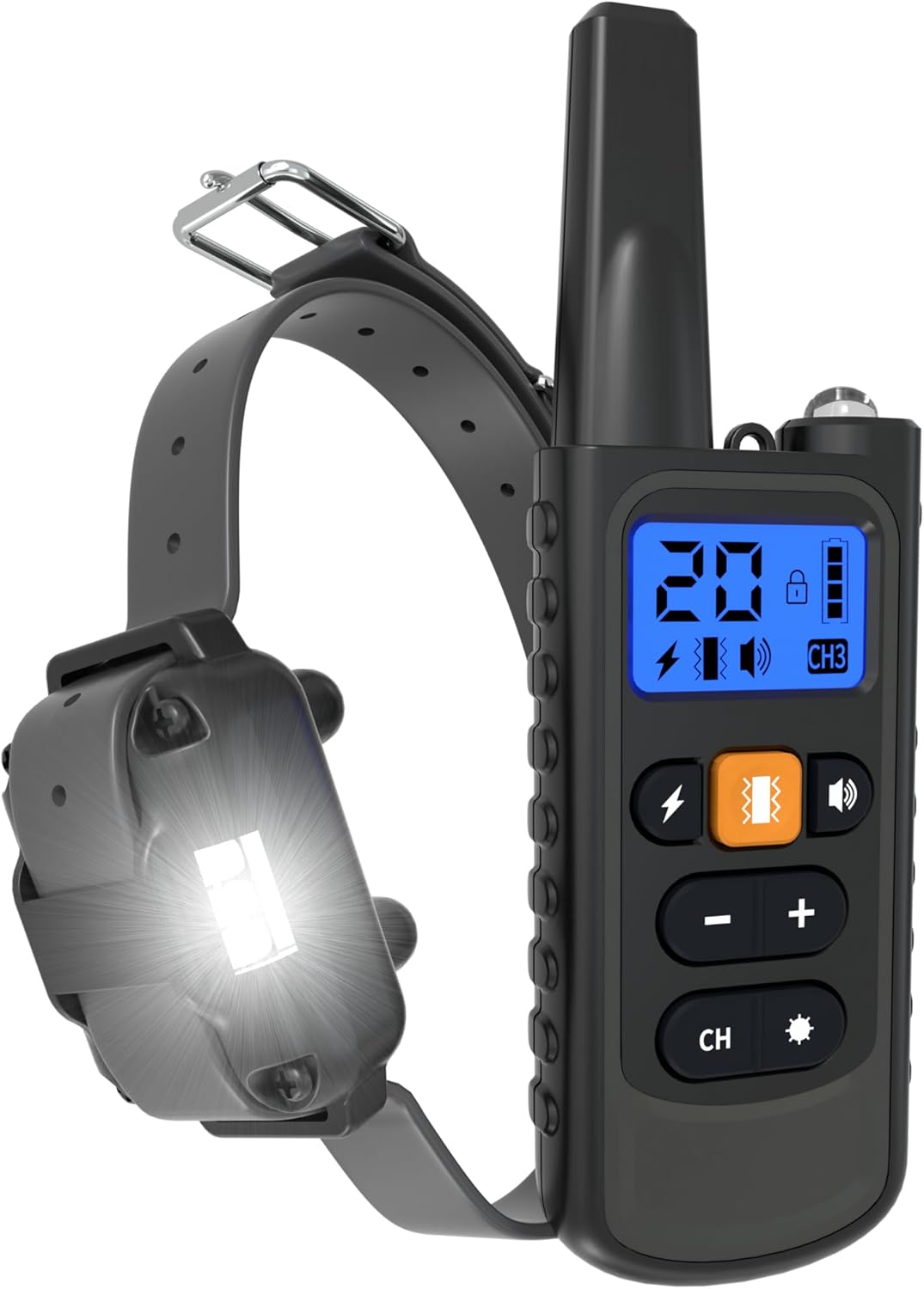Meloive Rechargeable Dog Training Collar, Range of 3000 m, with Vibration Mode, Sound, Static Shock and Light, IPX67 Water Resistant, Suitable for Small and Medium Dogs