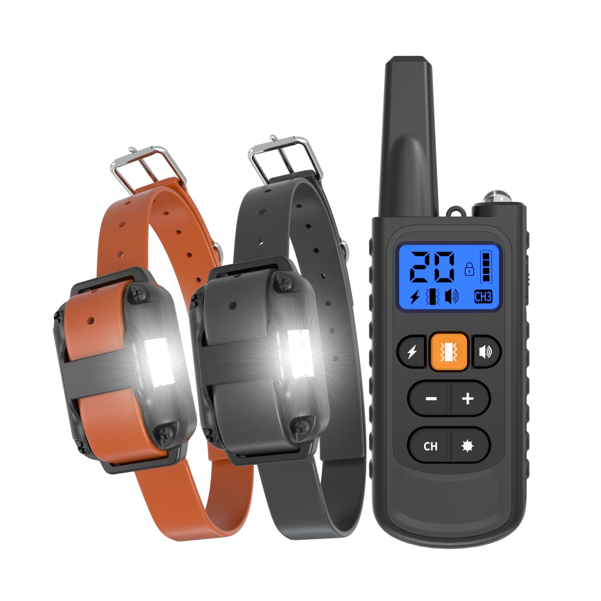 Meloive Rechargeable Dog Training Collar, Range of 3000 m, with Vibration Mode, Sound, Static Shock and Light, IPX67 Water Resistant, Suitable for Small and Medium Dogs