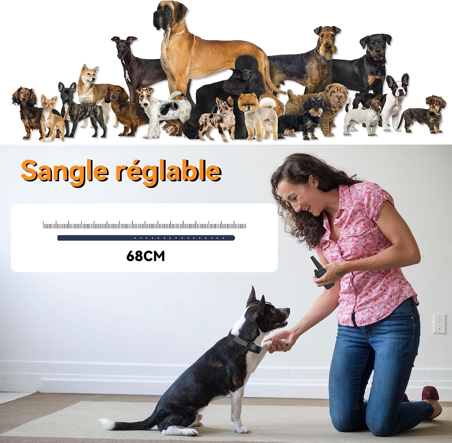 Meloive Rechargeable Dog Training Collar, Range of 3000 m, with Vibration Mode, Sound, Static Shock and Light, IPX67 Water Resistant, Suitable for Small and Medium Dogs
